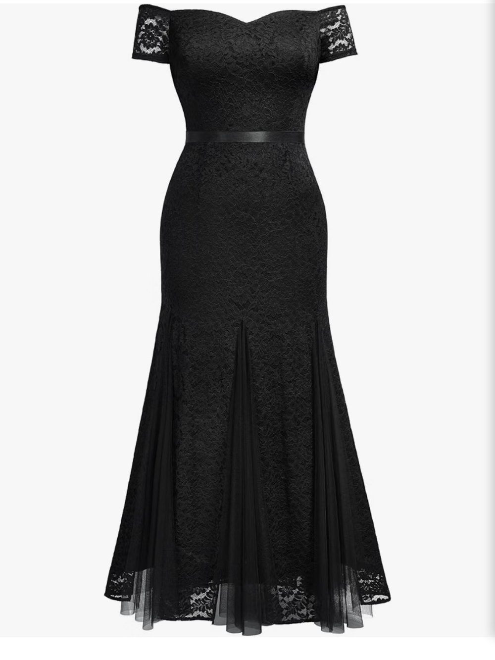 Miusol Elegant Black Lace & Tulle Maxi Evening Dress Size 3XL